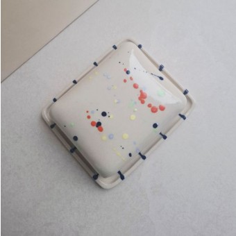 Skelini - Keramik Butterdose handgemacht bunt und dunkel blau