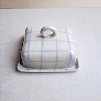 Skelini - Keramik Butterdose handgemacht hell blau mit Henkel rund