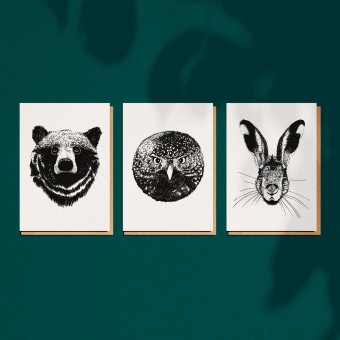 3er Set Grußkarten "Forest Animals", A6 mit Umschlag