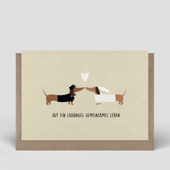 Klappkarte - Hochzeitskarte - Dackel Brautpaar - Nr. 262 - Naturbedacht