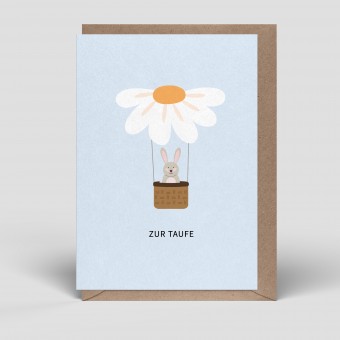 Klappkarte - Taufkarte - Hase im Ballon - Nr. 276 - Naturbedacht