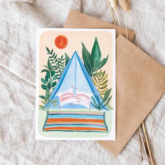 Paperlandscape | Aquarell Grußkarte "Zelten" | A6 Faltkarte | Reisen in der Natur | Camping
