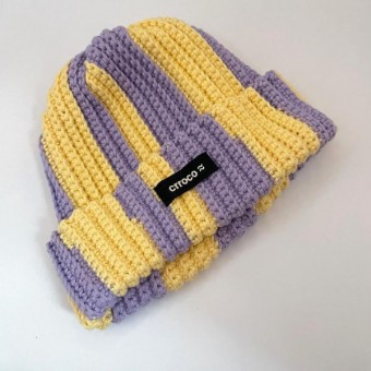 'Two-Tone' gehäkelte Beanie von crroco studio (Flieder-Butter / Bunt)