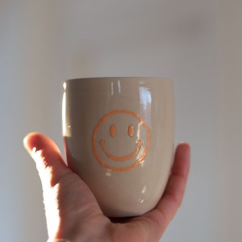 Smiley Cup Keramikbecher handgemacht,GROß + ORANGE | 280 ml | Becher mit Smiley | Minimalistische Keramik | Handmade Mug Unikat