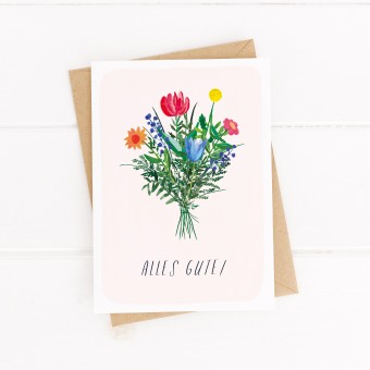 Paperlandscape | Faltkarte "Alles Gute Blumenstrauß" | botanisch | Pflanzen | Aquarell Wildblumen