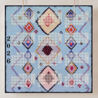 Fine Art Wandkalender 2026 Babouche pastellblau / kilim