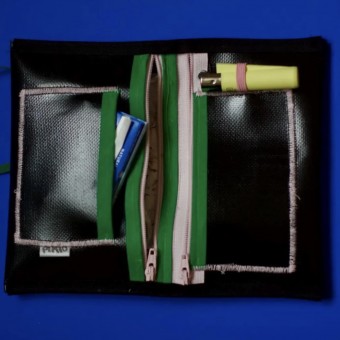 Tabaktasche / Portemonnaie – Upcycling aus LKW-Plane - Schwarz & Grün – Pikto3000