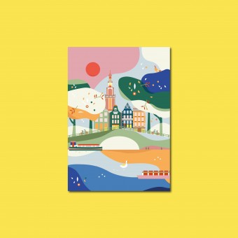 'Amsterdam' Postkarte, illustriert von Saskia Rasink, DIN A6, klimaneutral gedruckt / Ankerwechsel Verlag