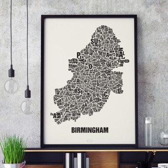 Buchstabenort Birmingham Stadtteile-Poster Typografie Siebdruck
