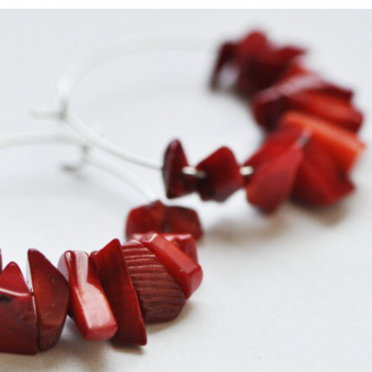 nahili CREOLEN "coral" Ohrringe silbern rote Koralle Splitter  nickelfrei