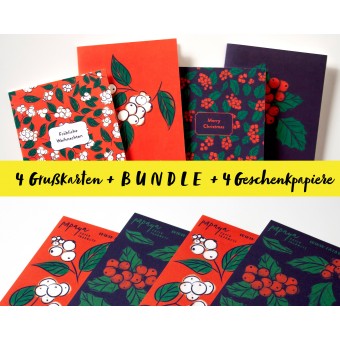 BUNDLE // 4 edle Weihnachtskarten mit passendem Geschenkpapier // Papaya paper products