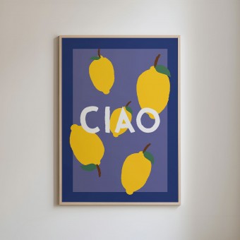 vonSUSI Fine Art Poster mit Zitrone "Ciao" in blau