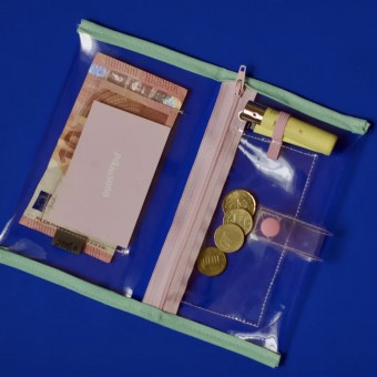 Durchsichtige Tabaktasche – auch als Geldbörse oder Necessaire nutzbar - Pink & Mint – Pikto3000