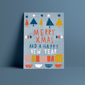 Designfräulein // Weihnachtskarte // Merry Xmas and a happy New Year blau