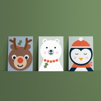 Designfräulein // Weihnachtskarten »Funny Faces Animals« // Postkartenset // 3er-Set