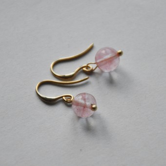 nahili OHRRINGE simply beautiful  "ROSE" Rosenquarz Edelstein & 14K Gelbgold plattiert