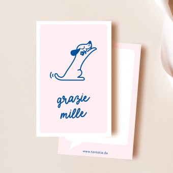 Minikarte "Grazie Mille" - Die kleine Dankekarte mit Hund.