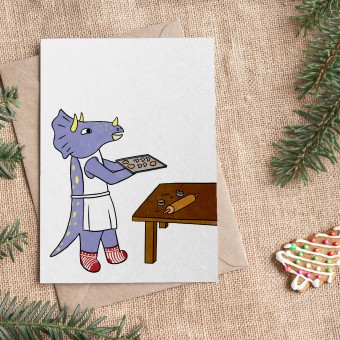 The Naughty District - Weihnachtskarte »Dinos backen sehr große Kekse«