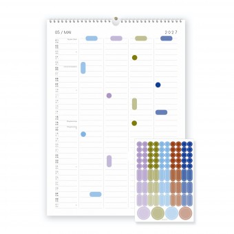 Familienkalender 2027, DIN A3 mit 5 Spalten, Kalender mit Aufklebern - SANS. Familienkalender 2027, DIN A3 mit 5 Spalten, Kalender mit Aufklebern - SANS.