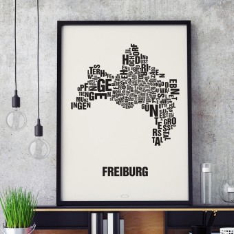 Buchstabenort Freiburg Stadtteile-Poster Typografie Siebdruck