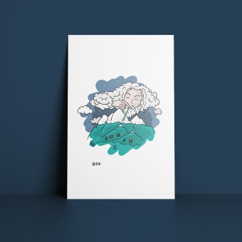 GOD. [Snow] – Illustrierte Design-Postkarte