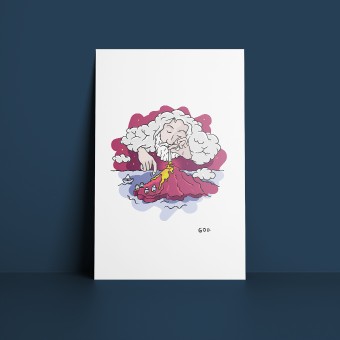 GOD. [Volcano] – Illustrierte Design-Postkarte