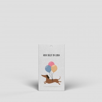 Kleiner Geschenkanhänger - Dackel Luftballons - Nr. 153 - Naturbedacht