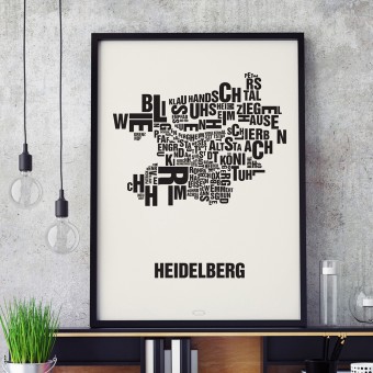 Buchstabenort Heidelberg Stadtteile-Poster Typografie Siebdruck
