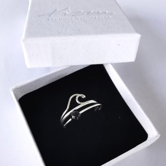 Stacking-Ring-Set mit schwarzem Onyx und Welle - in Sterling Silber - KIZZU Schmuck