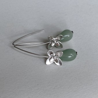 UNIKAT na.hili OHRRINGE Jadeblüten *Weißgold* Aventurin Stecker 925 Silber