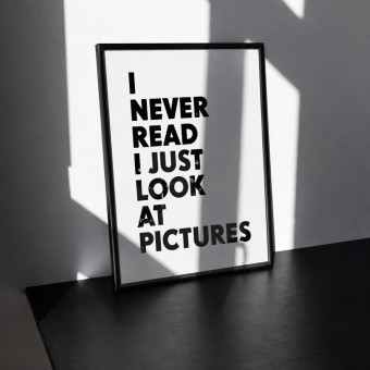 Handgefertigter Linoldruck »I never read, I just look at pictures« Limited Edition, Andy Warhol Zitat  A4