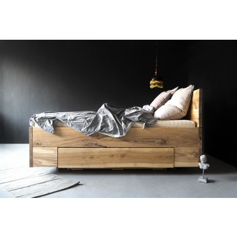 FraaiBerlin – Bett aus Esche Jaron mit Lehne und Schublade schwebend