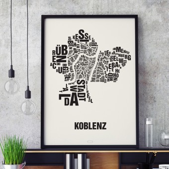 Buchstabenort Koblenz Stadtteile-Poster Typografie Siebdruck