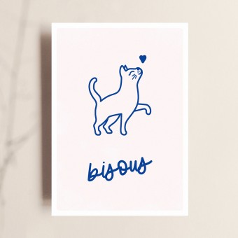 Karte “Bisous“ / Grußkarte mit Illustration / Postkarte für Katzenliebher:innen, TANTE TIA