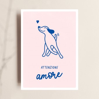 Postkarte, Attenzione Amore, Hundekarte, TANTE TIA