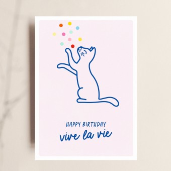 Geburtstagskarte HAPPY BIRTHDAY Katze mit Konfetti – handillustrierte Karte, nachhaltig & liebevoll