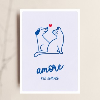 Postkarte AMORE PER SEMPRE | Grußkarte Tierliebe Hochzeit Valentinstag I Nachhaltig | Geschenk für Katzen- & Hundeliebhaber