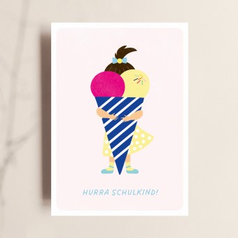 Postkarte, Hurra Schulkind!, Mädchen, Schulanfang, TANTE TIA