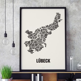 Buchstabenort Lübeck Stadtteile-Poster Typografie Siebdruck