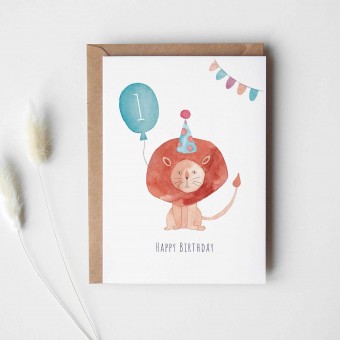 Geburtstagskarte Löwe mit Ballon | Paperlandscape