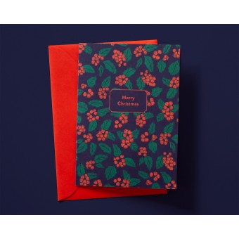 Weihnachtskarte »Merry Christmas« mit Stechpalmen-Muster // Papaya paper products