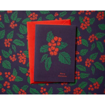 Weihnachtskarte »Merry Christmas« mit Stechpalme // Papaya paper products