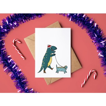 The Naughty District - Weihnachtskarte »Dino mit Dino Dog«