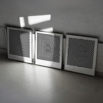 OpArt ABC Serie, Digitalprint DIN A3, schwarz-weiß – The True Type OpArt ABC Serie, Digitalprint DIN A3, schwarz-weiß – The True Type