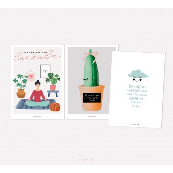 designfeder | Postkarten 3er Set – Yoga, Kaktusliebe und meine Meinung