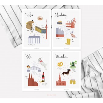 designfeder | Postkarten Lieblingsstädte Köln, Hamburg, München, Berlin
