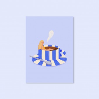 Gestreifte Kaffeetasse blau / Postkarte A6 / Svea Hansohn Illustration