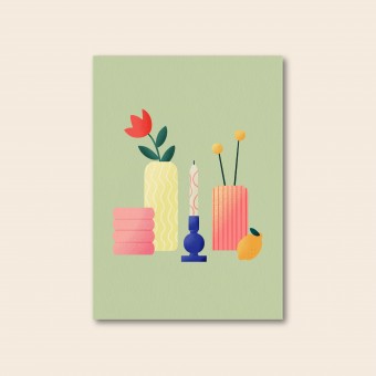 Stillleben Grün / Postkarte A6 / Svea Hansohn Illustration