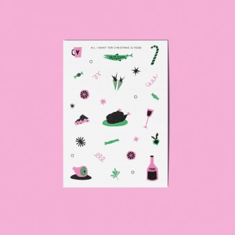 Girls in Motion All i want for Christmas is food Riso Postkarte A6