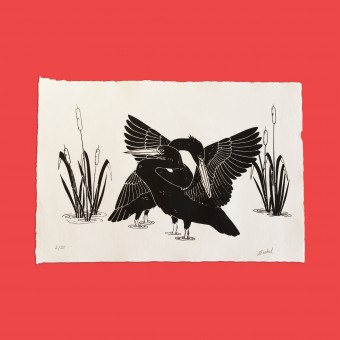 The Naughty District - handgefertigter Siebdruck  »Kraniche im Schilf« 